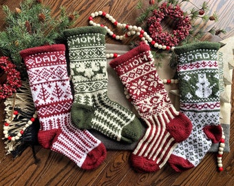 Fuchsia snowman Christmas stocking hand knit by Anasniftyknits on Etsy