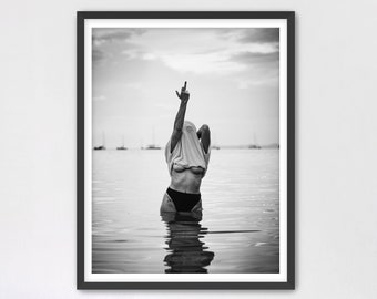 Woman Flip Off Framed Fine Art Print, Feminist Attitude, Woman Middle Finger Print, Black & White Female Print, Vintage Print, Fashion Art