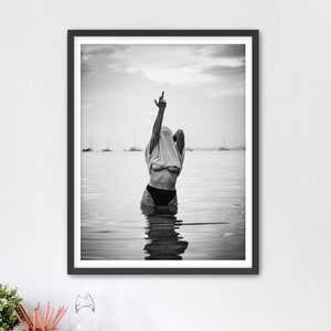 Woman Flip Off Framed Fine Art Print, Feminist Attitude, Woman Middle Finger Print, Black & White Female Print, Vintage Print, Fashion Art