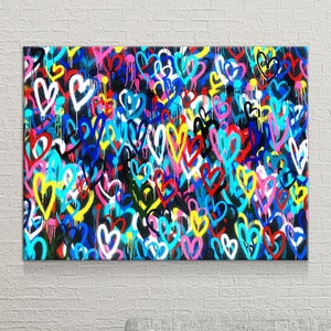 Love Hearts Graffiti Canvas Wall Art, Banksy Print, Graffiti Wall Art ...