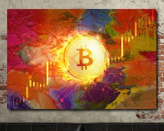 Bitcoin Art Etsy - bitcoin fire canvas wall art office decor bitcoin crypto currency block chain decentralized currency bitcoin wall art candlestick