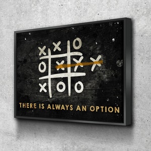 There Is Always An Option Canvas Wall Art, Think Outside The Box, Tic Tac Toe, Motivational Quote, Motivational Decor, Office Art