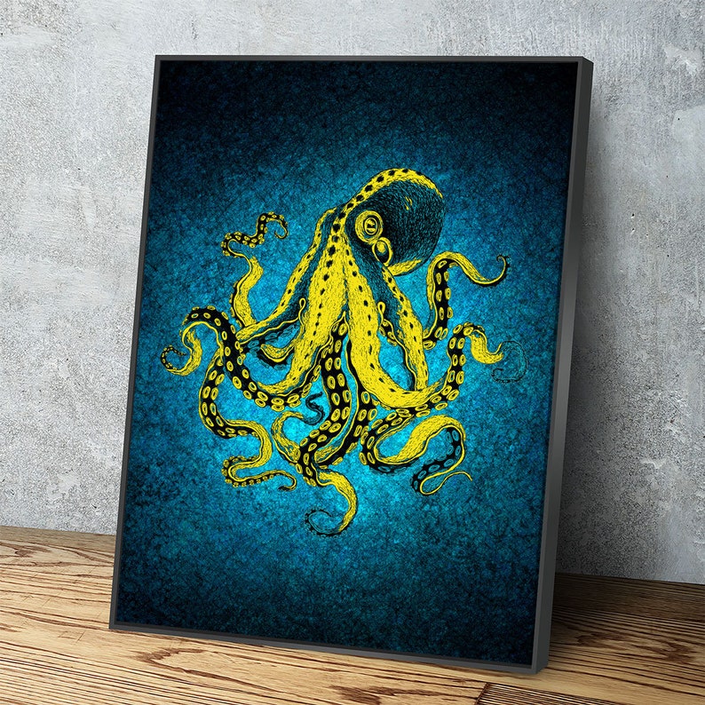 Abstract Octopus Canvas Wall Art Nautical Decor Octopus Wall Etsy