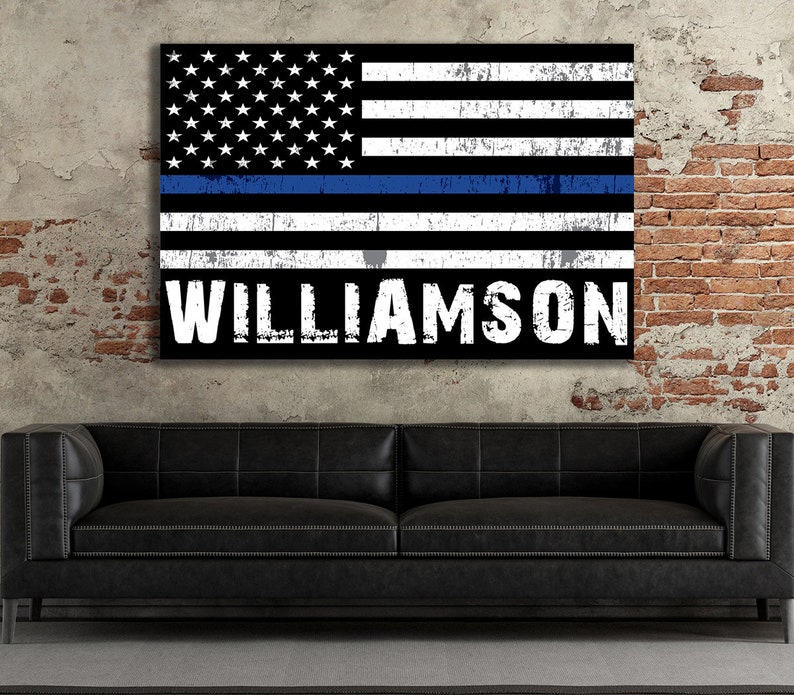 Personalized Thin Blue Line Flag Canvas Wall Art Custom Wall Etsy