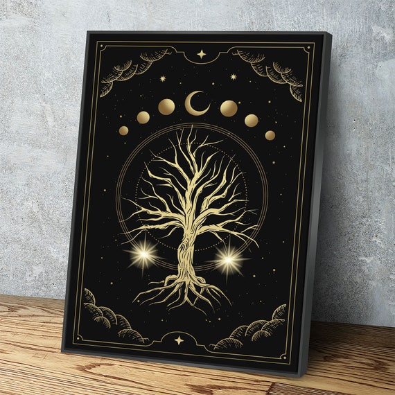 Magical Sacred Tree Canvas Wall Art, Moon Phase Art, Celestial, Esoteric,  Boho Style Art, Astrology, Tarot Reader Canvas 