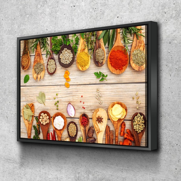 Herbs & Spices Canvas Wall Art, Restaurant Decor, Kitchen Decor, Housewarming gift, 1 Piece with Floating Frame