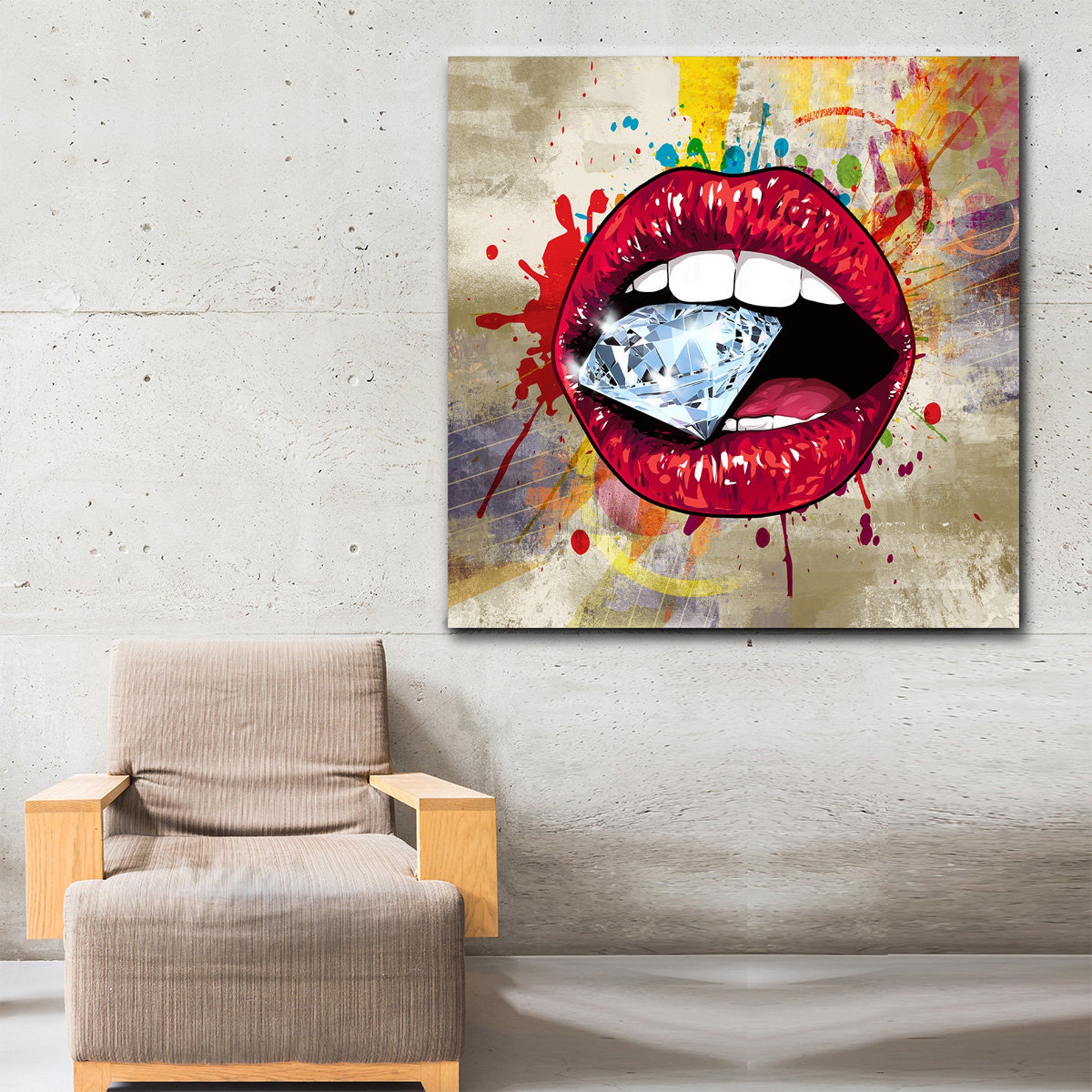 Lips Wall Art Red Hot Lips Crazy Diamond Lips Wall Canvas Art Etsy
