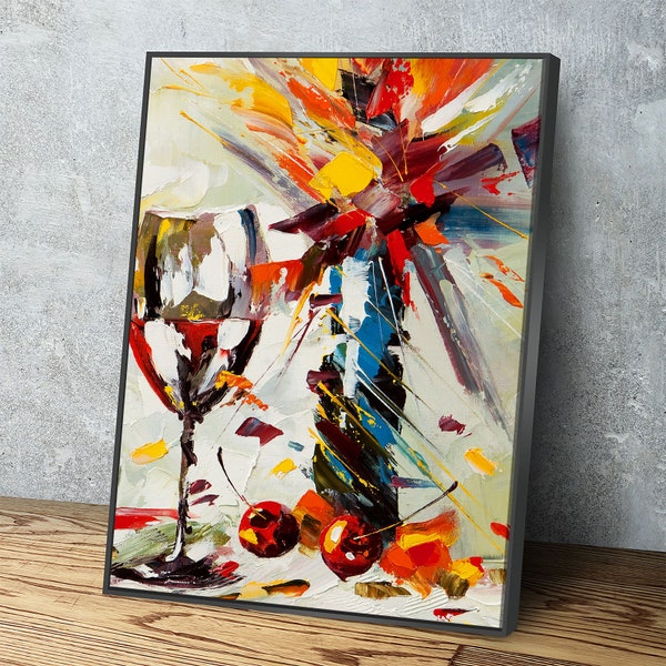 Wine And Flowers Abstract Canvas Wall Art, Wine Decor With Flowers, Abstract Wine Art, Kitchen Decor, Bar Decor, Wine Art