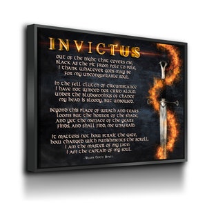 Invictus Poem Canvas Wall Art, William Ernest Henley Quote, Motivational Quote, Invictus Quote Print, Library Print, Warrior, Poem, Warrior