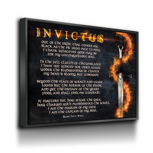 Invictus Poem Canvas Wall Art, William Ernest Henley Quote, Motivational Quote, Invictus Quote Print, Library Print, Warrior, Poem, Warrior