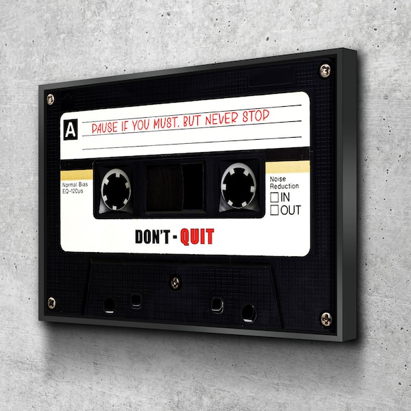 Pause If You Must, But Never Stop Canvas Wall Art, Retro Cassette Tape Canvas, Motivational Decor, Success Quote, Office Decor