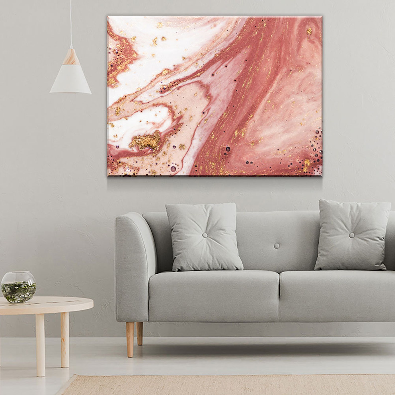 Wall Art Canvas Contemporary Rose Gold Rose Gold Marble Etsy