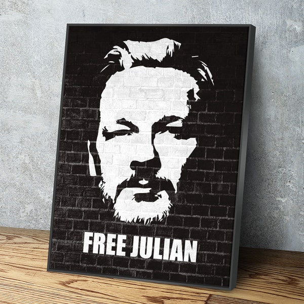 Free Julian Abstract Canvas Wall Art, WikiLeaks Editor, Activist, Free Julian Assange, Free Julian From London