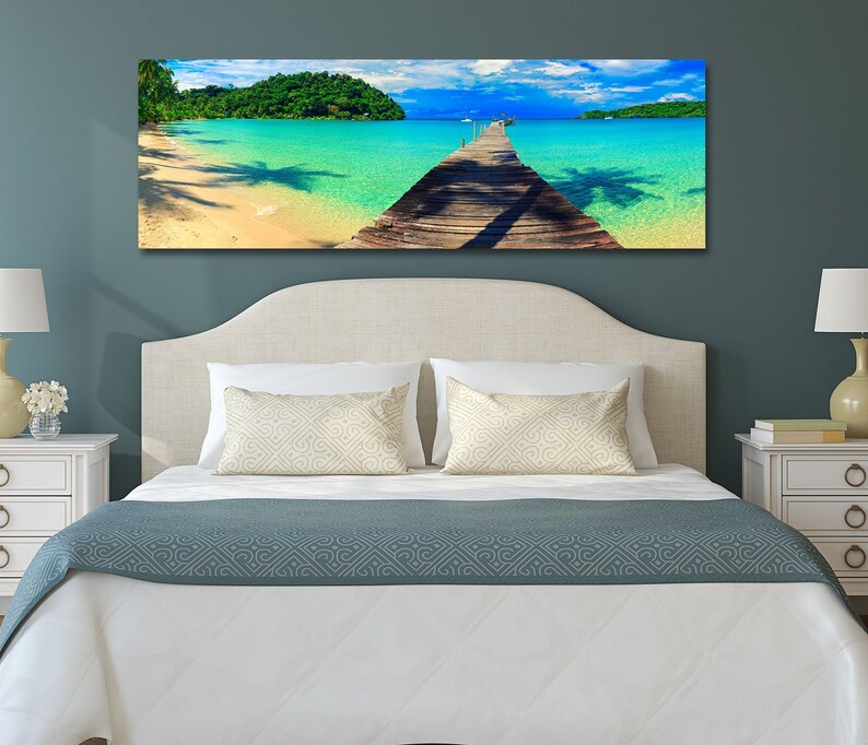 Paradies Strand Leinwand Wandkunst über dem Bett | Etsy
