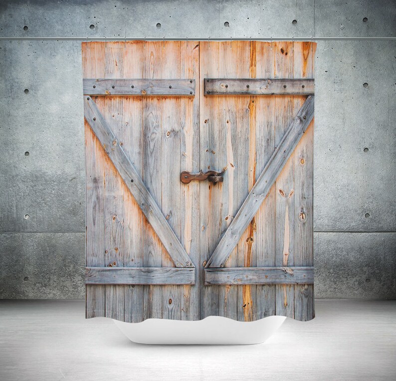 Old Barn Door Shower Curtain Country Farm Decor Bathroom Rustic Vintage Doors