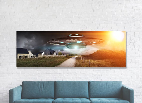 Ufo Aliens Extraterrestrials Abduction Flying Saucer Canvas Etsy