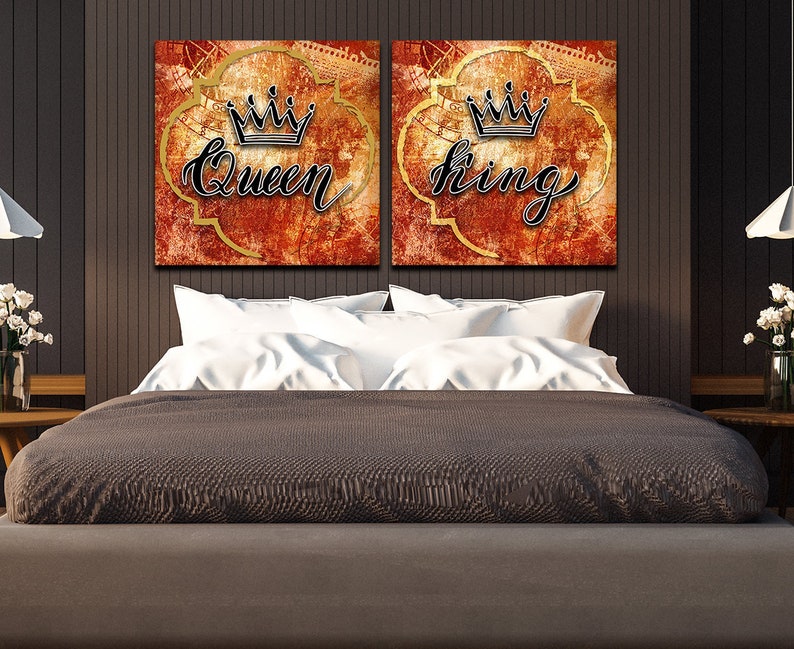 King and Queen Canvas Wall Art Set, Queen Crown, King Crown, Bedroom ...