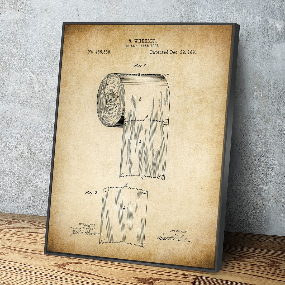 Toilet Paper Patent Wall Art, Bathroom Patent Print, Toilet Paper