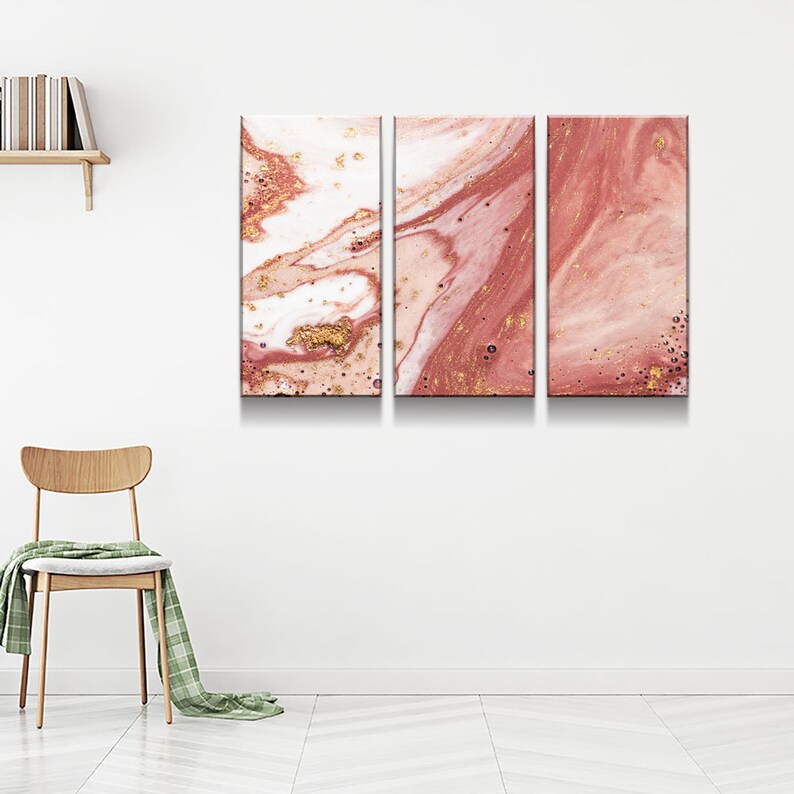 Wall Art Canvas Contemporary Rose Gold Rose Gold Marble Etsy
