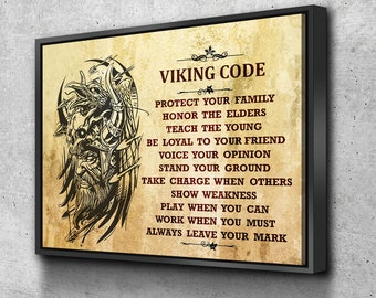 Viking Code Canvas Wall Art, Nordic Decor, Honor, Loyalty, Courage, Truth, Discipline, Viking Decor, Viking Warrior, The Vikings
