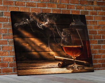 Cigar And Bourbon Canvas Wall Art, Bourbon Art, Cigar Art, Bourbon Decor, Bar Decor, Home Office, Office Decor, Gentleman Art