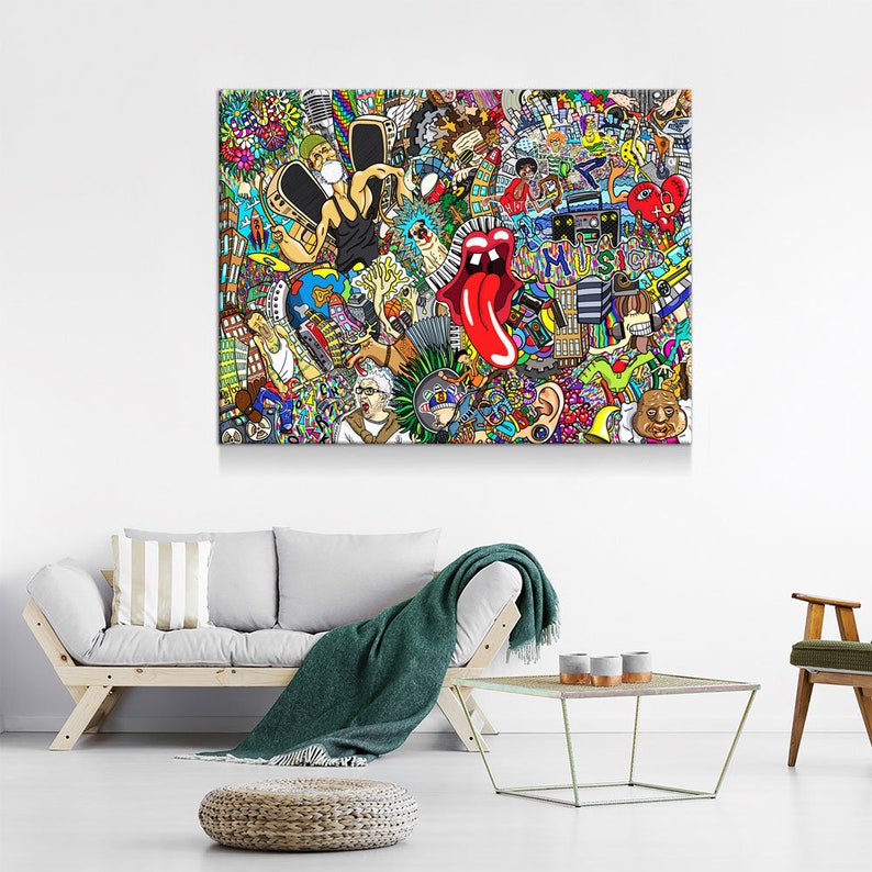 Graffiti Music Collage Music Collage Canvas Wall Art Etsy