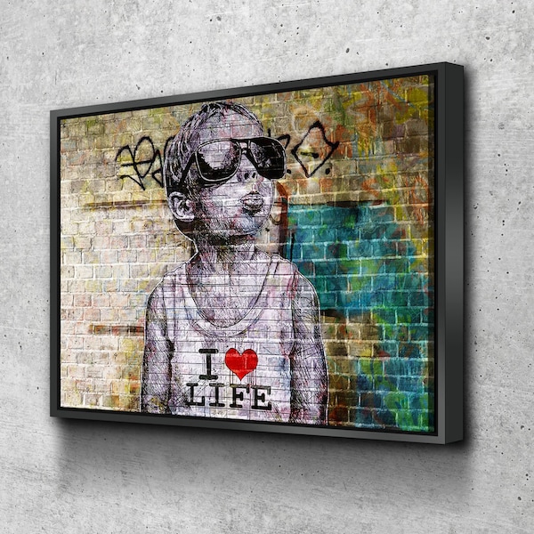 I Love Life Banksy, Graffiti Wall, Canvas Wall Art, Urban Art, Graffiti Decor, Abstract Decor, Banksy Style Art, Banksy Love