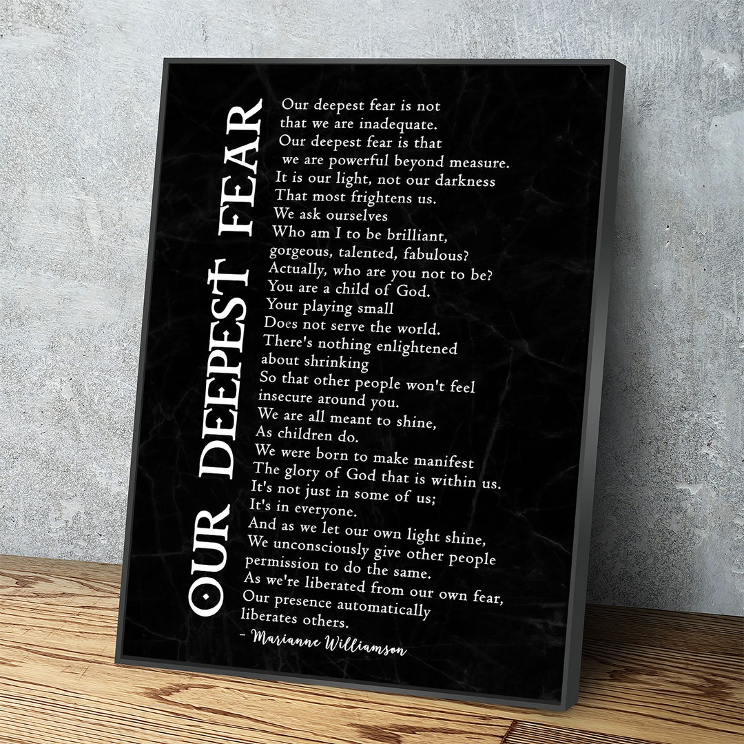 Our Deepest Fear Poem Canvas Wall Art, Marianne Williamson Poem