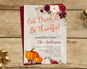 rustic thanksgiving dinner invitation we are thankful dinner etsy