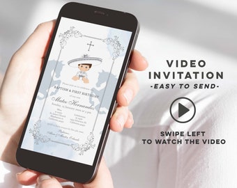 Blue Silver Mexican Charro Baptism and Birthday Digital Animated Invitation, mexican baptism & birthday e-invite, boy baptism e-invite, z01