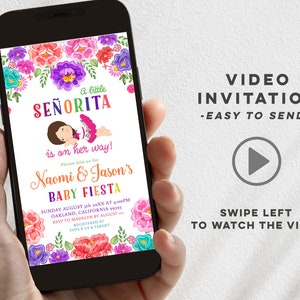 Mexican Pink Baby Girl Senorita is on her way Baby Shower Video Invitation, Colorful floral invite, colorful fiesta mexican baby shower Z11