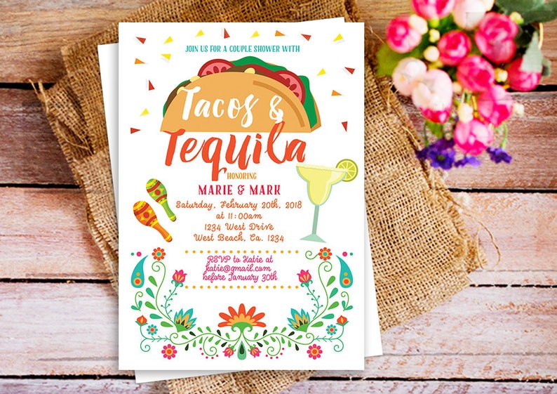 Tacos and tequila couple shower invitation coed shower fiesta Etsy