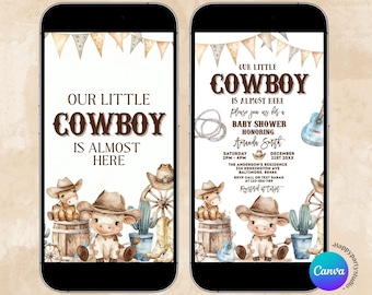 Watercolor Cute Cowboy Baby Shower Animated Video, Wild West Western Boy Baby Shower Invite, A Little Cowboy is on the Way, Rodeo! BR6