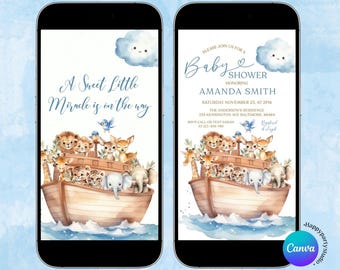 Editable Watercolor Noah's Ark baby shower Animated Video Invitation, Noah's Ark Baby Sprinkle, Noah Adventure Baby Boy Gender Neutral, BR6