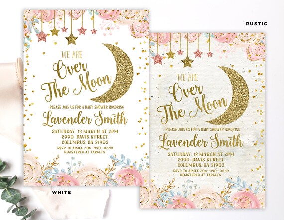 over the moon baby shower invitations