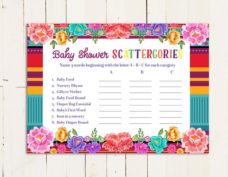 Mexican Fiesta Baby Shower Games Package Mexican Floral Folk Etsy