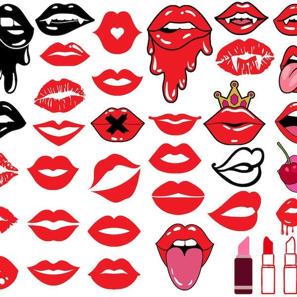 Lippen SVG, Kiss SVG, Lippen Print Svg, Rote Lippen Svg, Tropfen Lippen Svg, Mund Svg, Datei für Cricut, Für Silhouette, Cut File, Png, Svg Designs