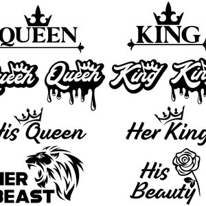 Queen and King SVG, His Beauty Her Beast SVG, Her King Svg, His Queen Svg, Crown Svg, For Cricut, For Silhouette, Cut File, Dxf, Png, Svg