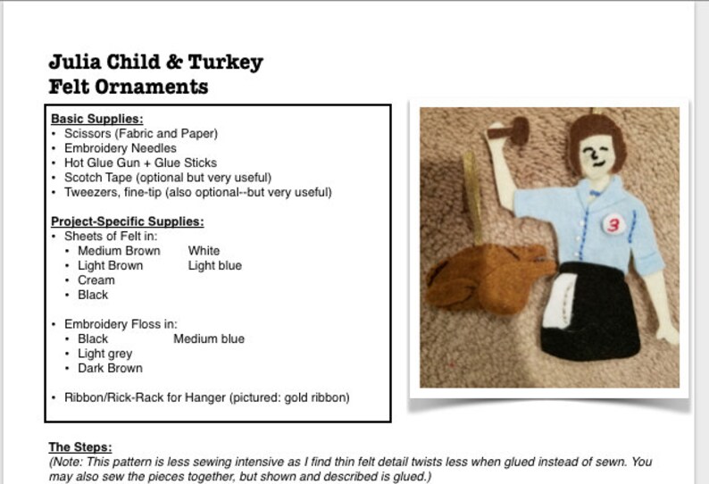 PATTERN Julia Child & Turkey Ornaments / Badges / Wall Etsy