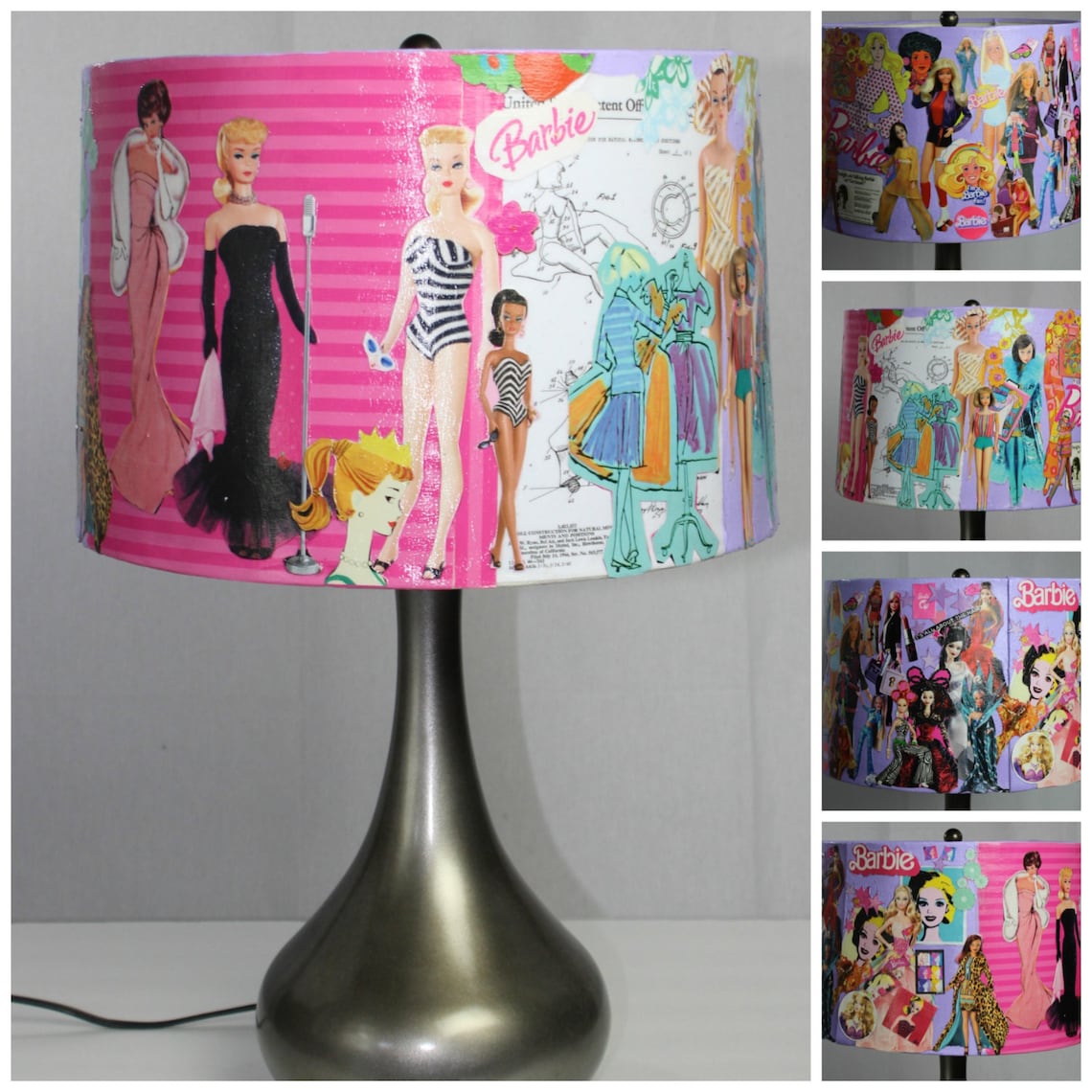 Barbie Lamp Collage Large Drum Lamp Shade Handmade Etsy