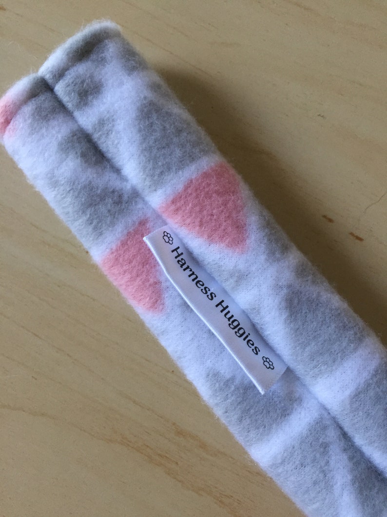 Dog Harness Padding Cover Pink Gray Triangle Pattern 1.75 Inch Width Harness Huggies Soft Fleece Fabric Dog Harness Padding Cover