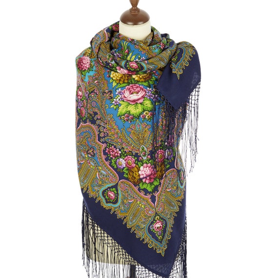 Pavlovo Posad shawl 100% dense wool of high quality elite | Etsy