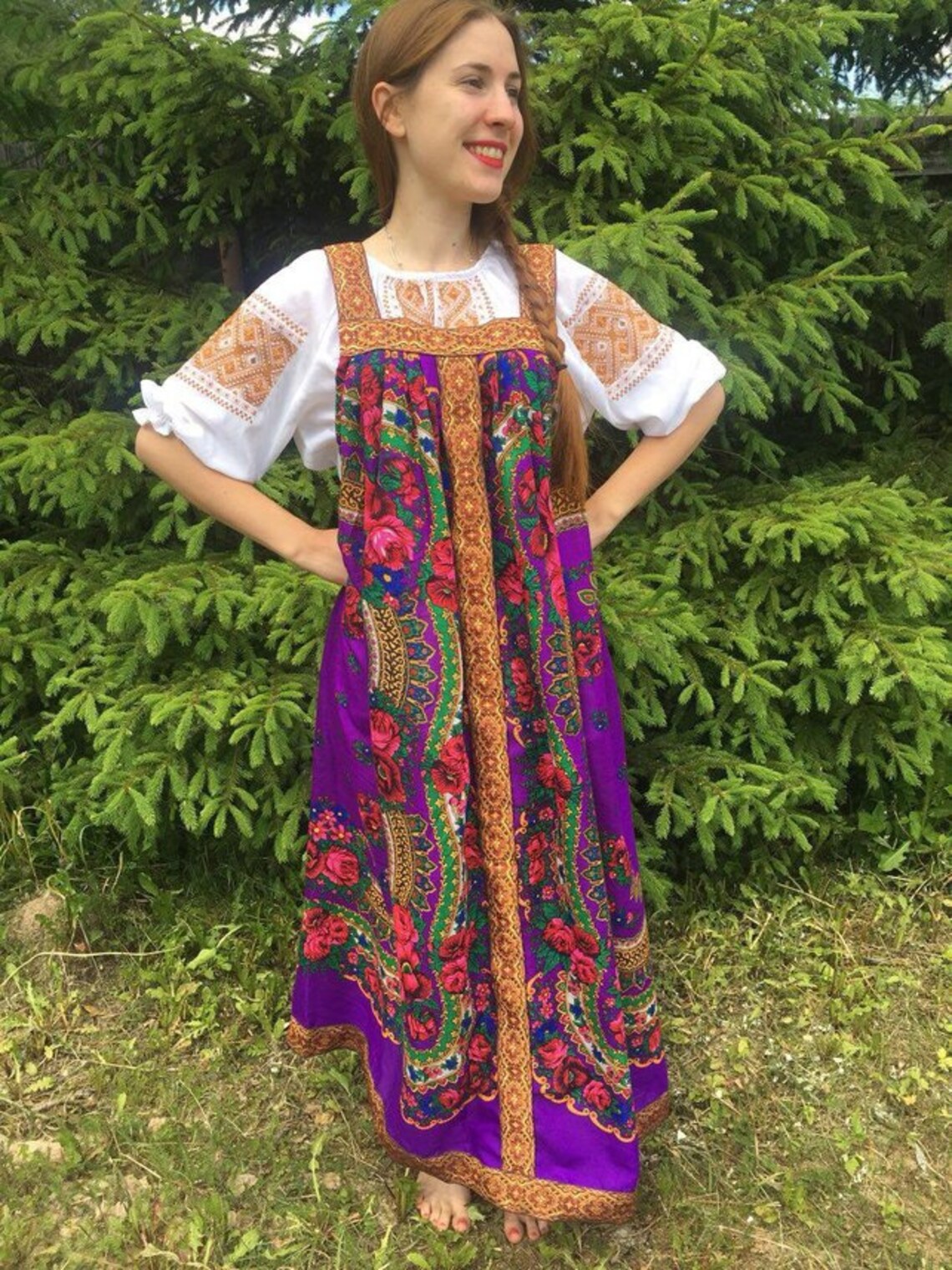 Russian traditional slavic dress Sarafan from Pavlovo Posad | Etsy