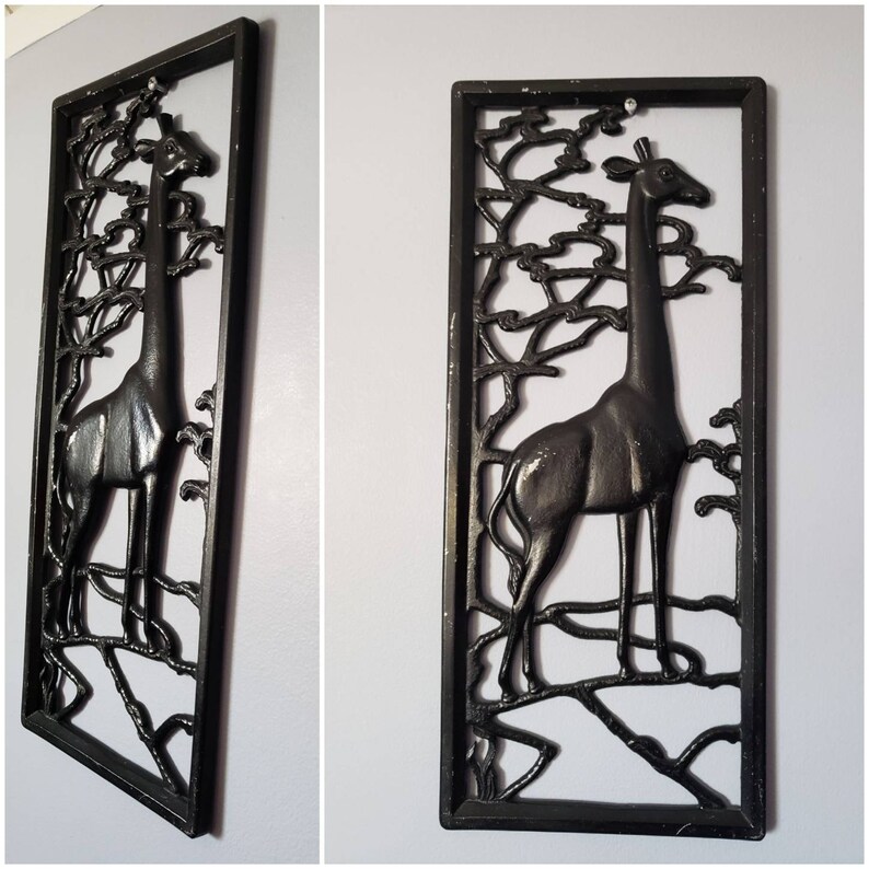 1960s Relief Black Metal Giraffe Wall Art