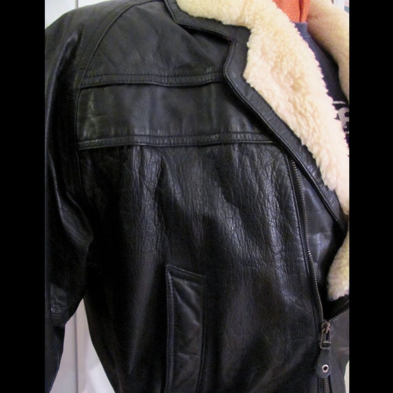 Genuine Leather Shearling Collar BOMBER JACKET Me… - image 5