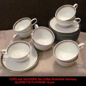 CUPS SAUCERS 6oz Tee oder Kaffee Rosenthal Deutschland GLORIETTE Platin 19 Stück Vintage 1950 - 60er Jahre