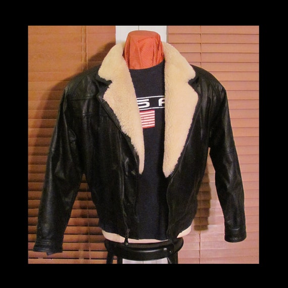 Genuine Leather Shearling Collar BOMBER JACKET Me… - image 1