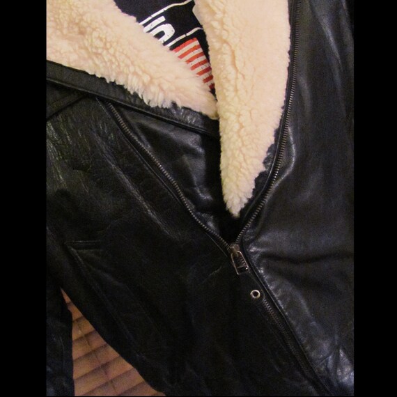 Genuine Leather Shearling Collar BOMBER JACKET Me… - image 8