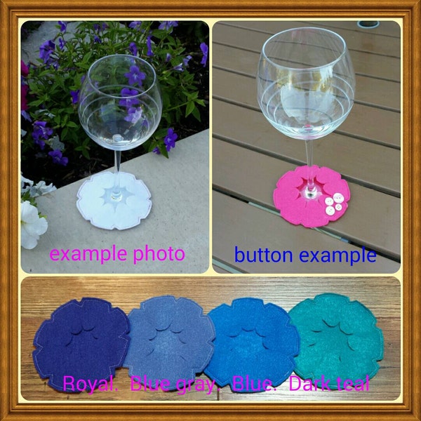 Wine glass coasters, set of 4. Pick your own color combination, 27 options!