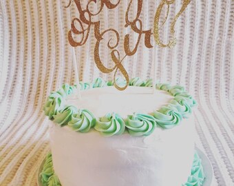 Boy or Girl cake topper, gender reveal cake topper, gender reveal party decor, glitter cake topper, baby shower cake topper, gender reveal